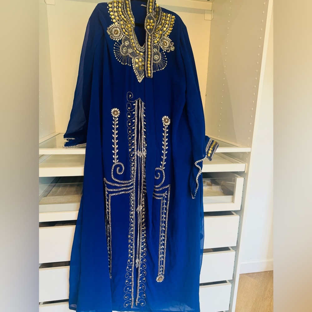 Royal Blue Moroccan Dubai African Kaftan Farasha Abaya Wedding Dress